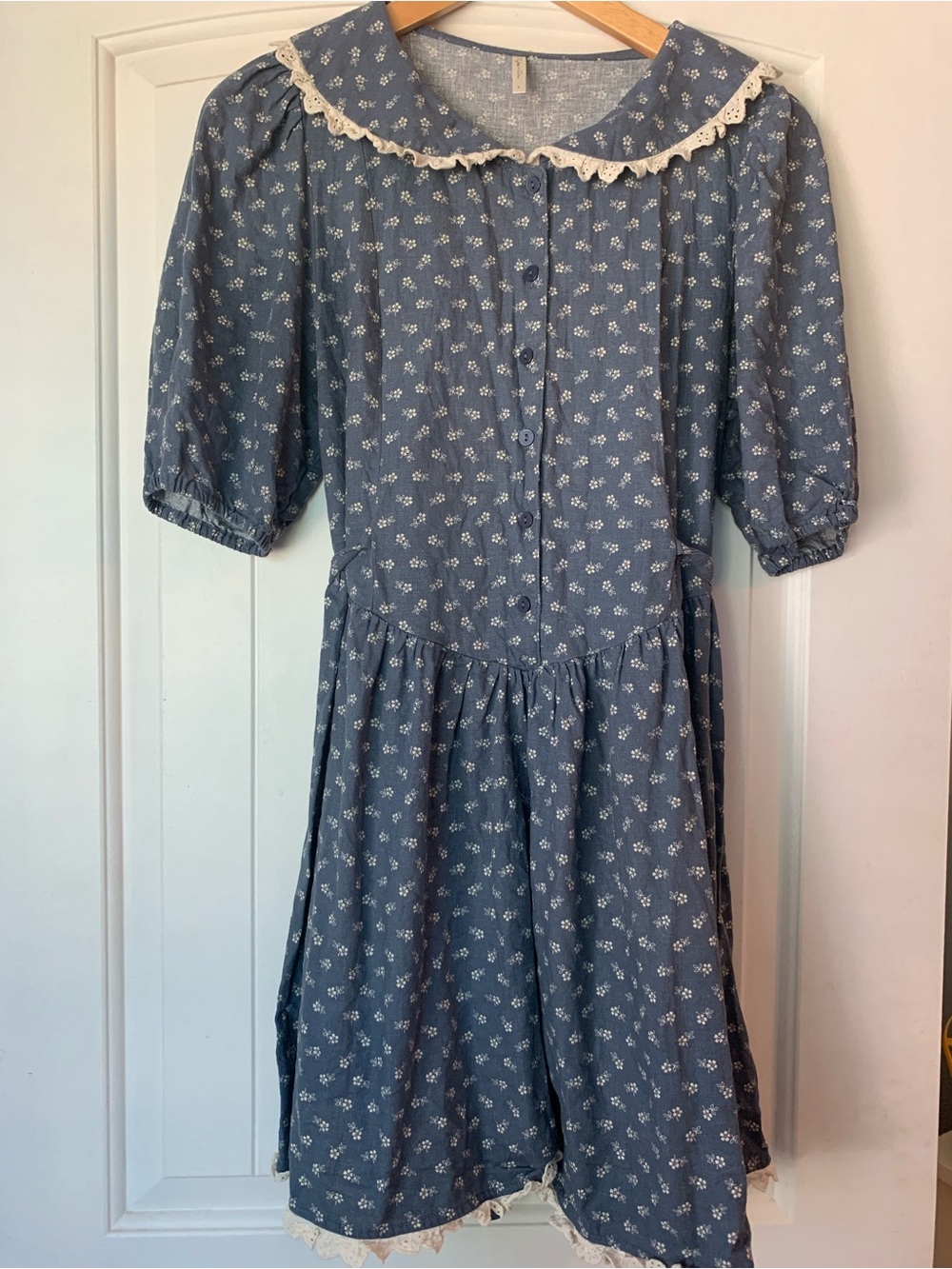 Rylee + Cru Blue Floral Cotton Dress with Lace Collar